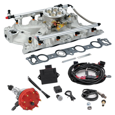 Edelbrock PF4 FUEL INJECTION KIT SEQUENTIAL PORT BBF 429/460 1968 TO 1987 625 MAX HP 35 LbHr INJECTORS SATIN | 35680