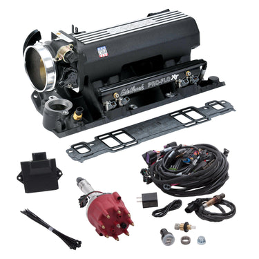 Edelbrock PRO FLO 4 FUEL INJECTION KIT XT SEQUENTIAL PORT SBC 1986 and EARLIER 625 MAX HP 35 LbHr INJECTORS BLACK | 35813