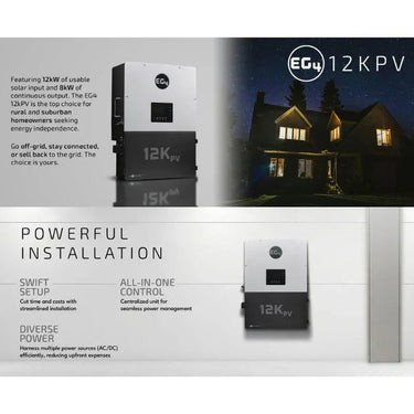 Inversor híbrido EG4 12kPV 12000W Entrada 120/240V Fase dividida | Inversor solar híbrido todo en uno
