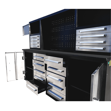 7 ft Garage Workbench Cabinet (18 Drawers & 4 Cabinets & Pegboard)