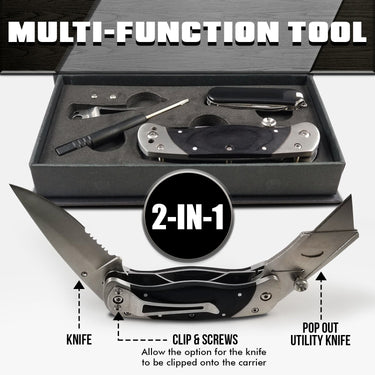 Premium Utility Knife, Folding Pocket Knife Combo, Box Cutter, Heavy Duty Dual Blades W/Belt Clip Gift Set for Dad Carpenter or Construction Worker