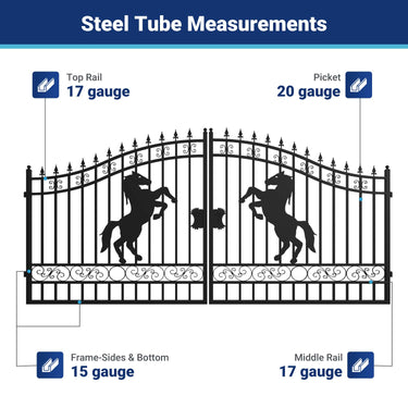 14x8 ft Steel Dual Swing Driveway Gate with Horse Pattern