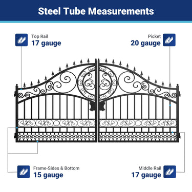 14x8 ft Steel Dual Swing Driveway Gate-European Style