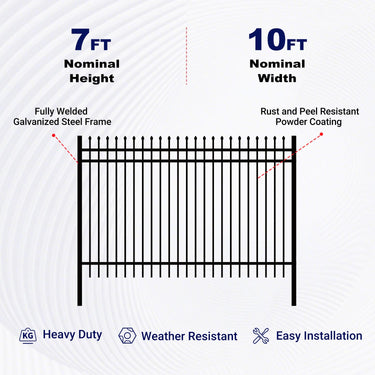 10x7 ft Steel Fence with 3 Rails, 30 Panels