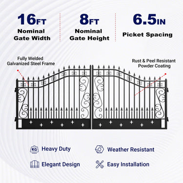 16x8 ft Dual Swing Driveway Gate with Star Pattern