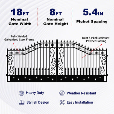 18x8 ft Steel Dual Swing Driveway Gate