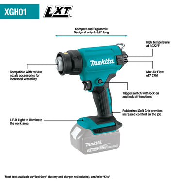 Pistola de calor inalámbrica de iones de litio Makita XGH01ZK 18V LXT