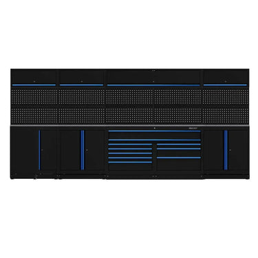 Serie OSM Pro | Capacidad para 222 herramientas | Módulos de almacenamiento profesional organizados en forma de L de 17 piezas de 170" | 10 cajones, 8 gabinetes