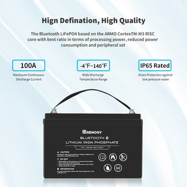 Refurbished 12V 100Ah Lithium Iron Phosphate Battery w/ Bluetooth