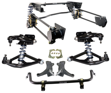 Coilover System for 1973-1987 C-10. Includes front and rear HQ Series CoilOvers  front upper and lower StrongArms  Bolt-On 4 Link  Drop Spindles and Front MuscleBar.