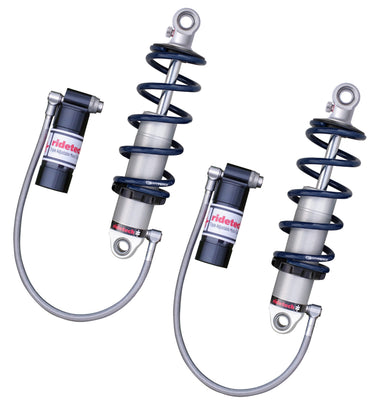 Front TQ Series Coilovers for 1973-1987 C-10  for use with StrongArms. Includes triple adjustable coilover shocks w/ remote reservoirs  springs  spring mounts  delrin spring washers and bearing spacers.