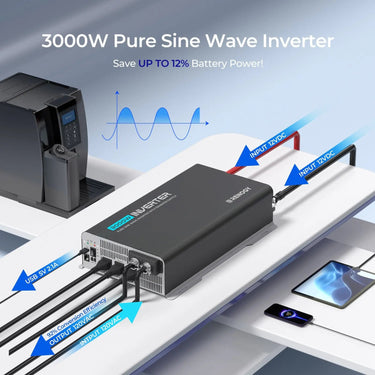 3000W/2000W/1000W 12V Pure Sine Wave Inverter with UPS Transfer Switch — 🔥3000W