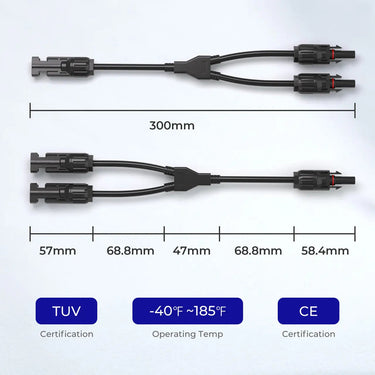 Solar Connectors Y Branch Parallel Adapter Cable MMF+FFM Pair