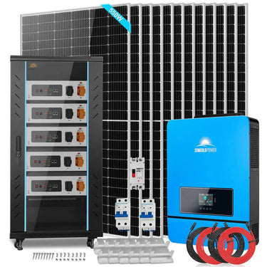 Kit Solar Aislado 10KW 48VCC 120V/240V Batería de Litio de 25.6KWH 12 Paneles Solares de 550 Vatios SGR-10K25