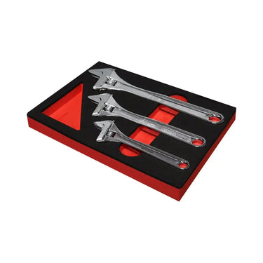 BoxoUSA 3-Piece Adjustable Chrome Wrench Set | 2/9 Drawer EVA Foam BX870-R