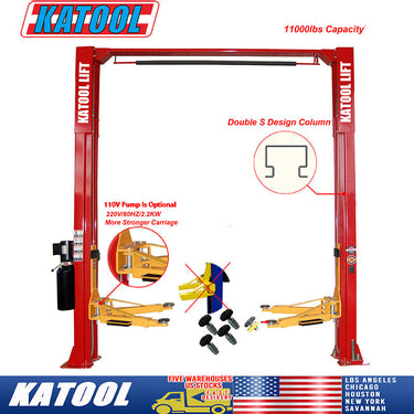 Katool KT-M110 11,000lbs Two Post Lift — KT-M110 11000lbs Two Post Lift and KT-MP2 Lift Height Extensions (Set of 4)