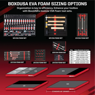 BoxoUSA 29-Piece 3/8" Drive Metric 12-Point Socket Set | 1/3rd EVA Foam BX232-R2