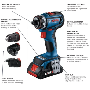 BOSCH GSR18V-800FCB24 18V Drill/Driver with 5-In-1 Flexiclick® System and (2) CORE18V® 4 Ah Advanced Power Battery