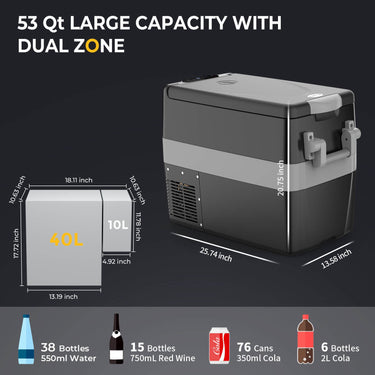 12V 53 Quart (50L) Portable Fridge & 53 Quart Insulated Protective Cover