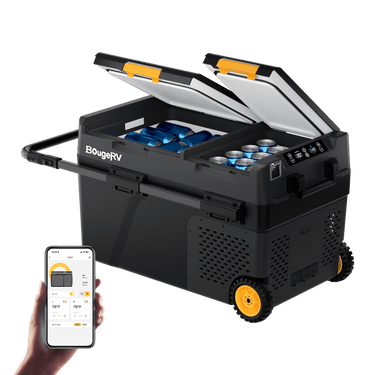 Nevera portátil con congelador BougeRV CRD2 de 43 QT, doble zona y 12 V
