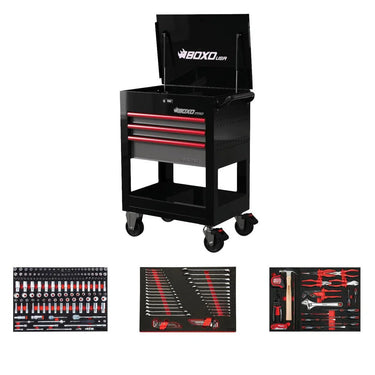 Pro Series | 28" 3-Drawer Flip Top Service Cart Tool Box with 222-Piece Master Tool Set