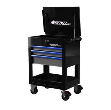 BoxoUSA Pro Series | 28" 3-Drawer Flip top Service Cart Tool Box with Anti-Tip | No Trim UAS2603L-BK-1