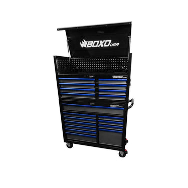 Pro Series | 45" 19-Drawer Rolling Tool Box with 222-Piece Master Tool Set | Black and Blue