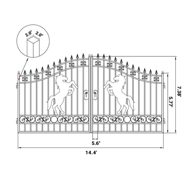 14x8 ft Steel Dual Swing Driveway Gate with Horse Pattern