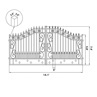 14x8 ft Steel Dual Swing Driveway Gate