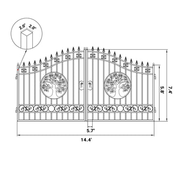 14x8 ft Steel Dual Swing Driveway Gate