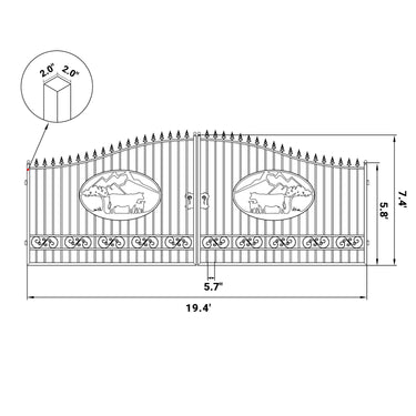 20x8 ft Steel Dual Swing Driveway Gate