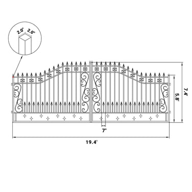 20x8 ft Steel Dual Swing Driveway Gate