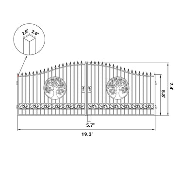20x8 ft Steel Dual Swing Driveway Gate
