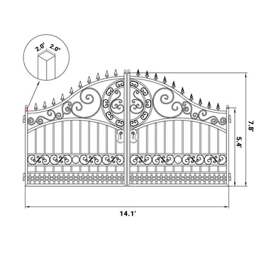 14x8 ft Steel Dual Swing Driveway Gate-European Style