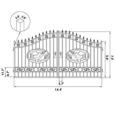 14x8 ft Steel Dual Swing Driveway Gate