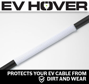 White Braided EV Charging Cable Wrap Sleeve, Self-Wrapping