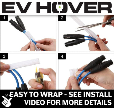 White Braided EV Charging Cable Wrap Sleeve, Self-Wrapping