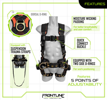 Arnés de cuerpo completo Frontline 100CTB Combat Construction con hebillas de pasador para piernas y correas para traumatismos (talla M/L)