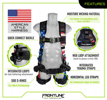 Arnés de cuerpo completo Frontline 110CTB-AM estilo americano con herrajes de aluminio y correas de suspensión para traumatismos M/L