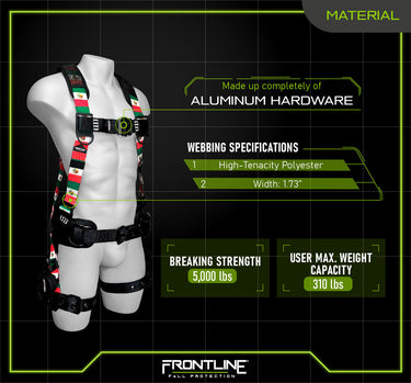 Arnés de cuerpo completo estilo mexicano Combatâ„¢ de Frontline 110CTB-ML-MX con herrajes de aluminio y correas antitrauma por suspensión