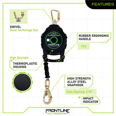 Frontline RPG10 10' Cable Single Leg SRL with Steel Snap Hook End with Carry on Handle and Tagline