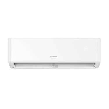 Open box TURBRO Greenland Mini Split AC unit showing indoor and outdoor units with R454B refrigerant labels.