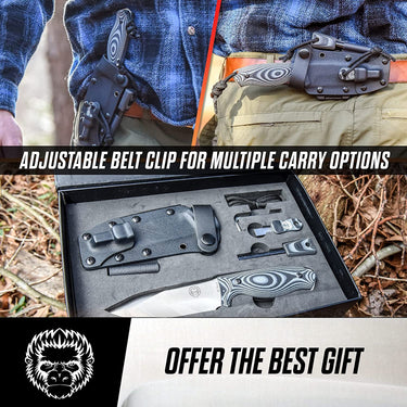 Holtzman's Gorilla Survival The Silverback full tang D2 steel camping and survival knife with gift set includes a sharp blade and handle.