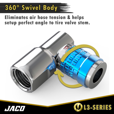 Mandril de aire para neumáticos de bicicleta Lightning™ Serie L3 - 1/4" F-NPT (válvulas Presta y Schrader) | Flujo abierto (paquete de 2) 