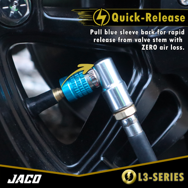 Mandril de aire para neumáticos de bicicleta Lightning™ Serie L3 - 1/4" F-NPT (válvulas Presta y Schrader) | Flujo abierto (paquete de 2) 