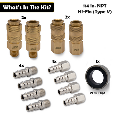 Accesorios de aire de conexión rápida Hi-Flo | Kit de conector y acoplador - 1/4" NPT (juego de 12)