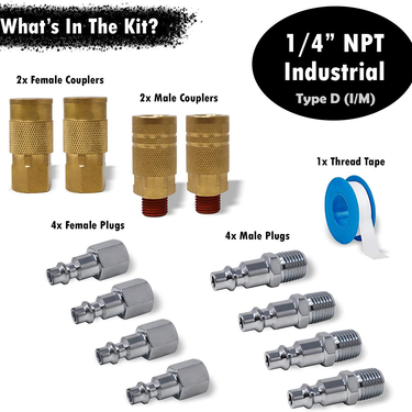 Conexiones neumáticas industriales de conexión rápida | Kit de conector y acoplador - 1/4" NPT (juego de 12)
