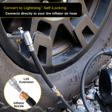 Extensión de mandril de aire inflador de neumáticos con bloqueo de conexión rápida Lightning™ L2X | Accesorio de manguera de compresor con bloqueo patentado (flujo abierto)
