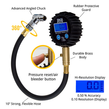 Medidor digital de presión de neumáticos ElitePro™ - Precisión profesional - 200 PSI