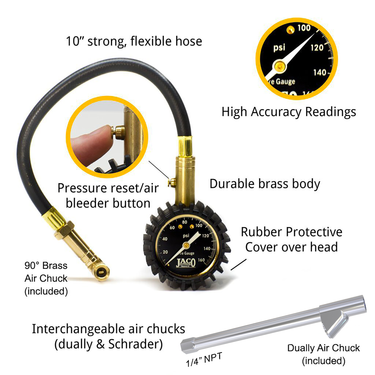 Manómetro de presión de neumáticos EliteProPlus™ con doble mandril de aire - 160 PSI